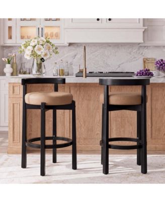 Set of 4 PU Counter Height Bar Stools with Wood Legs Upholstered Padded Seat Curved Back for Kitchen Island Home Bar