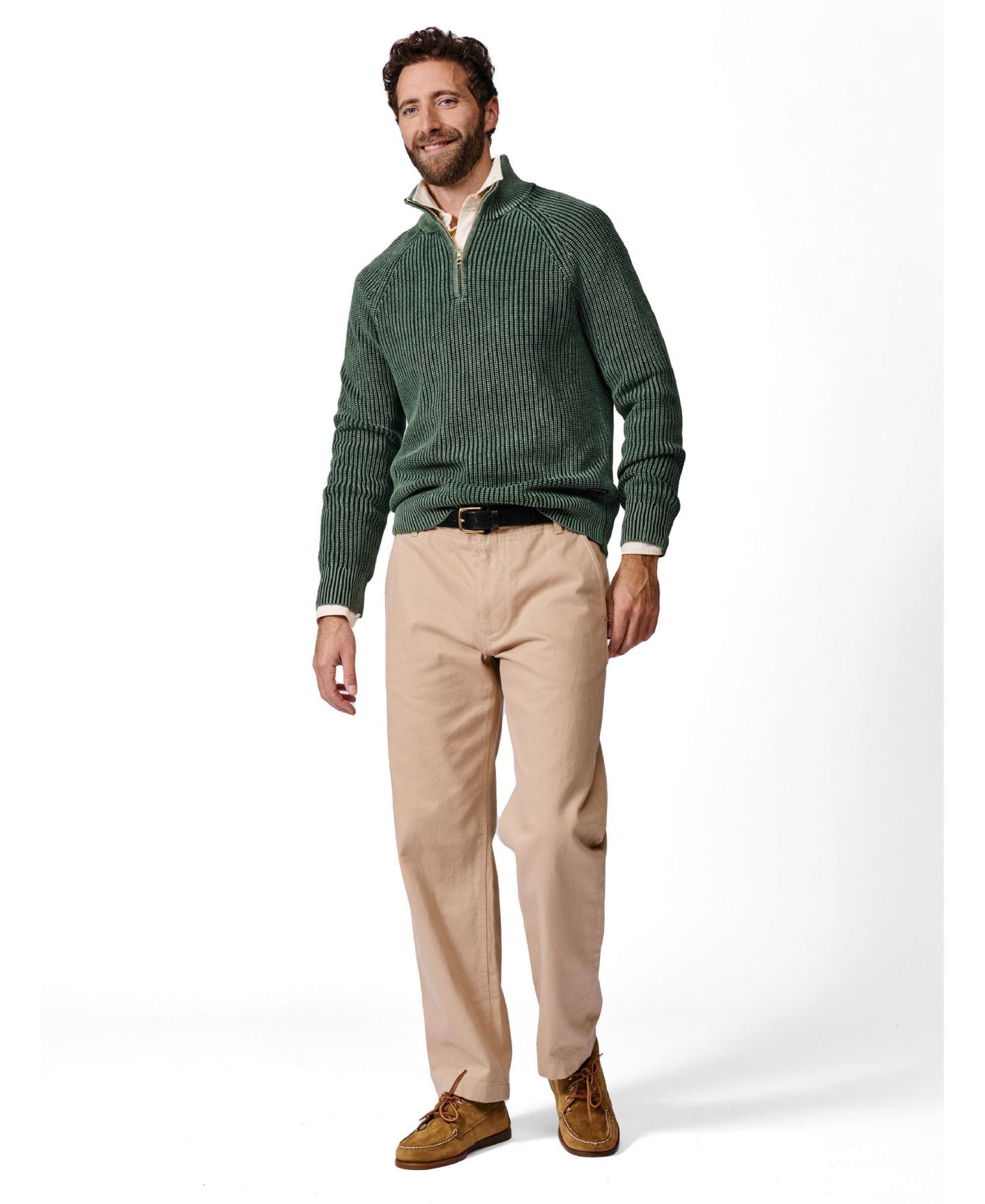 Мужской свитер Aubin Martin Quarter-Zip Ribbed-Knit, цвет: Хаки — фото 2