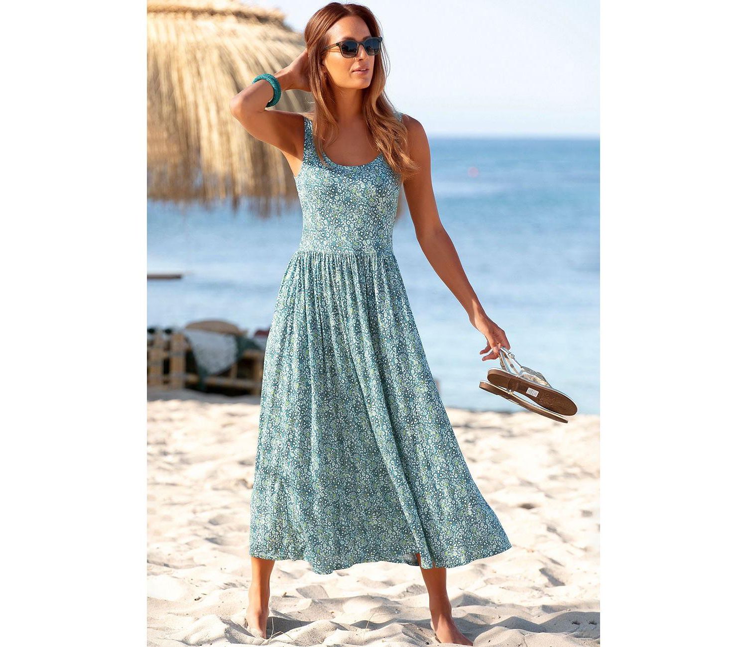 Women's Viscose Printed Scoop Neck A-Line Scoop-Neck Midi Dress