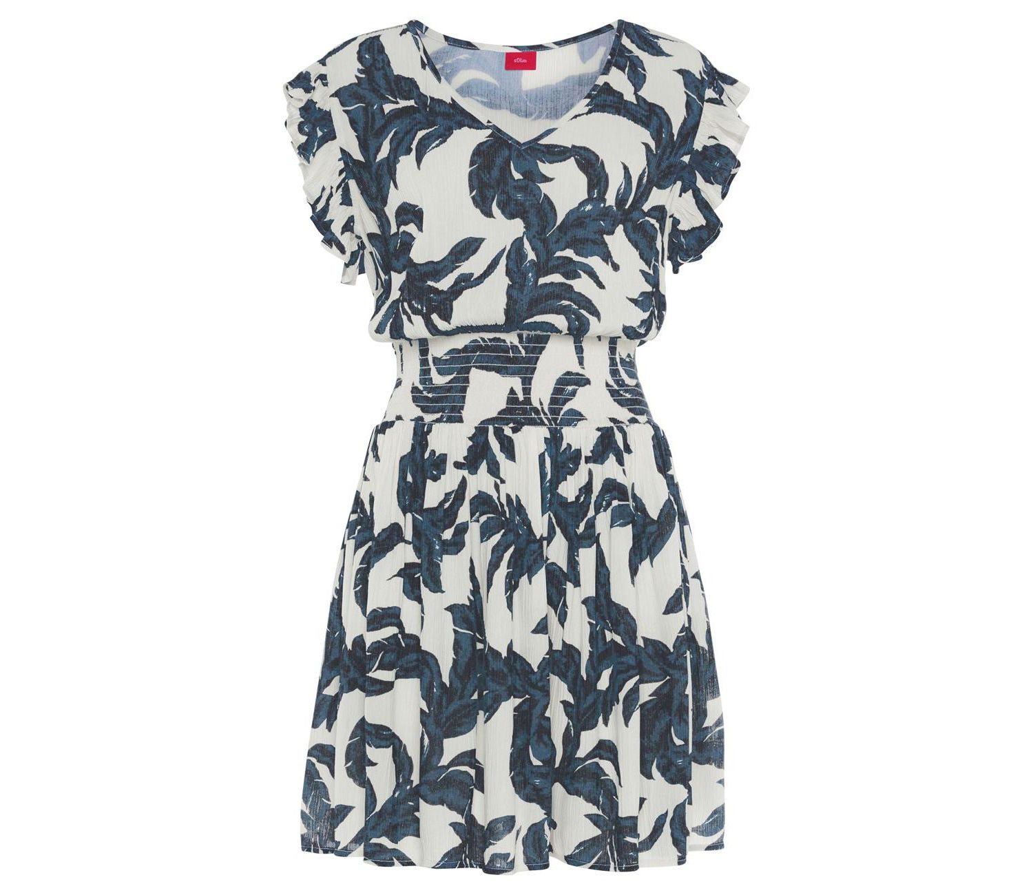 Women's Flutter-Sleeve Smocked-Waist Fit-and-Flare Dress