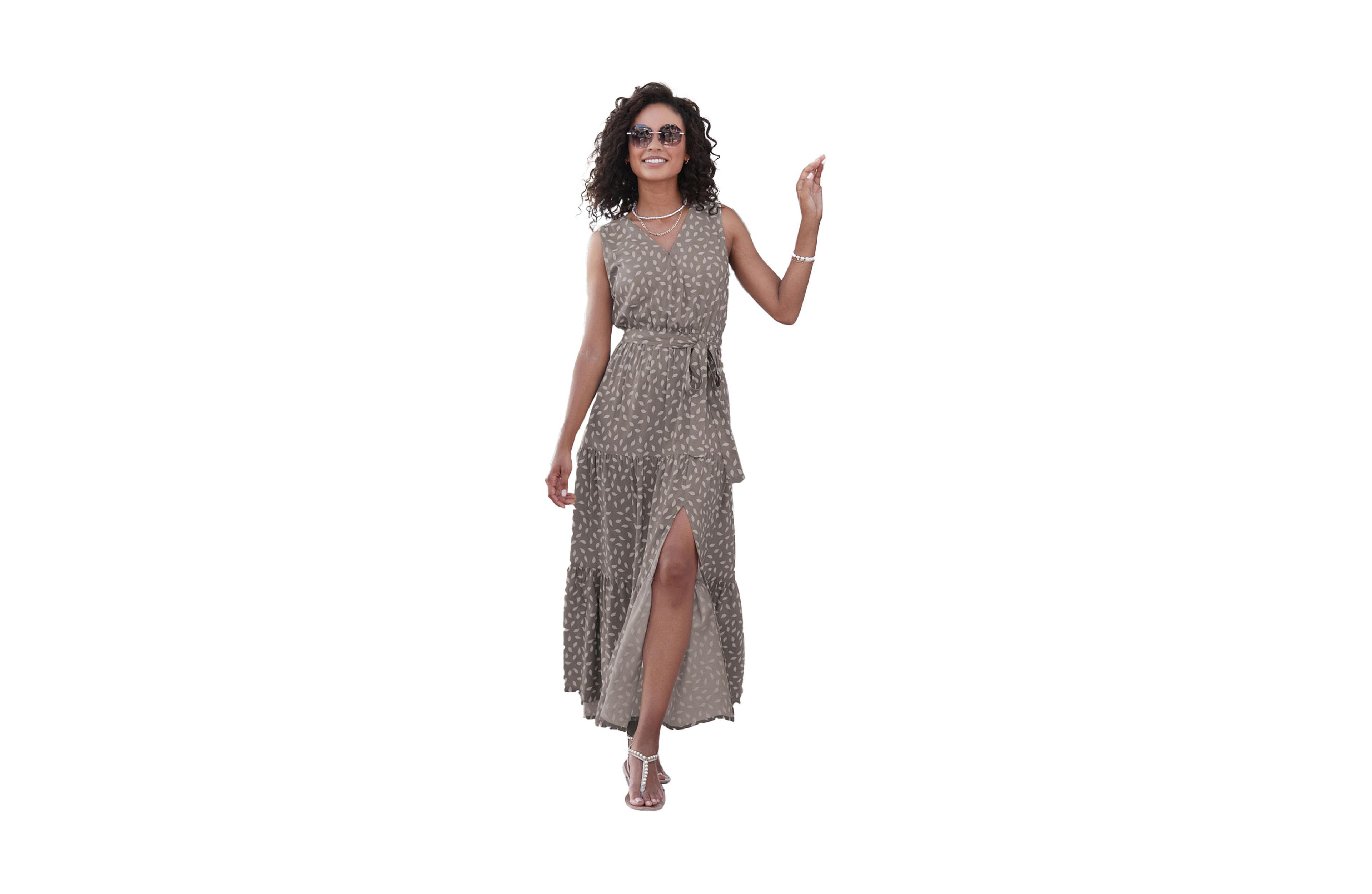 Lascana Women's Printed Tiered Elastic-Waist Maxi Dress