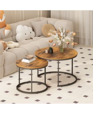 Nesting Coffee Table Set of 2,Industrial Wood and Metal