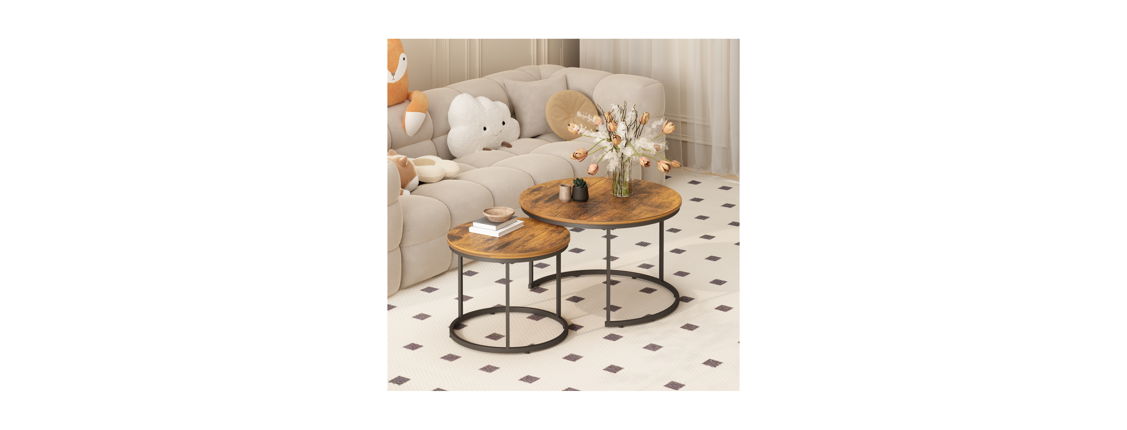 Streamdale Furniture Nesting Coffee Table Set of 2,Industrial Wood and Metal