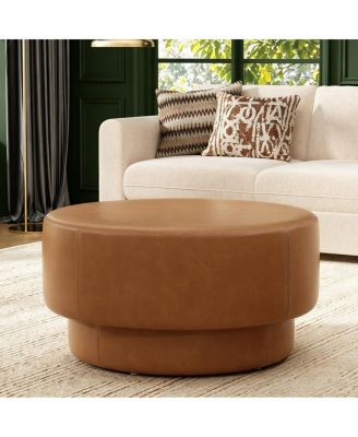 33" Round Faux Leather Double-Deck Ottoman Coffee Table