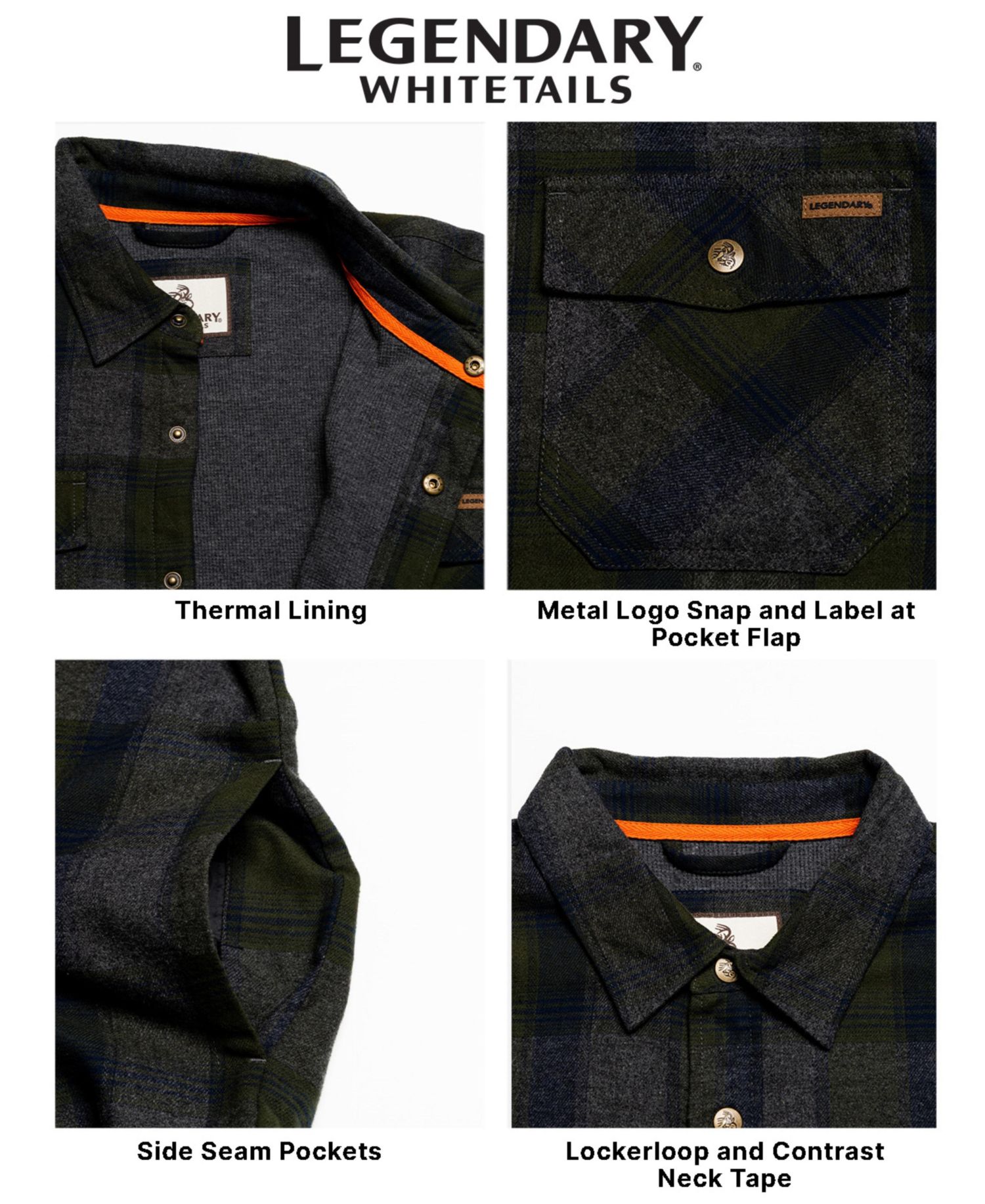 Mens Thermal Lined Plaid Long Sleeve Snap Up Shirt Jacket