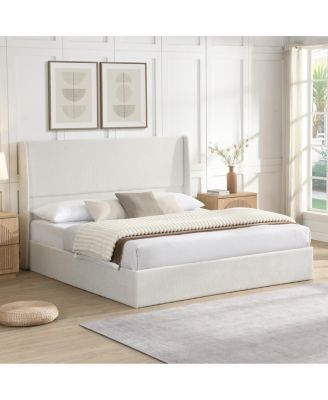 King Size Upholstered Floor Standing Bed Frame with High Headboard