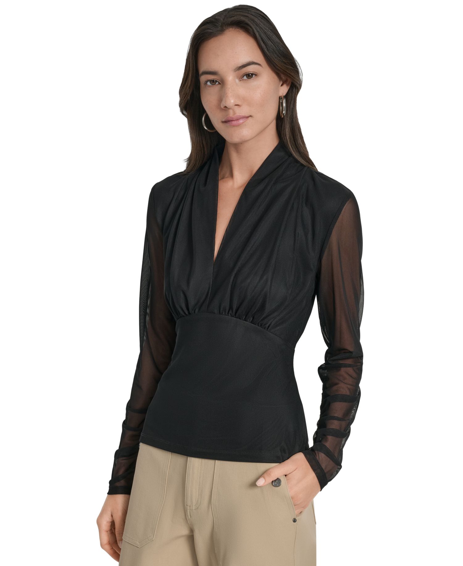 Women's Mesh V-Neck Long-Sleeve Top