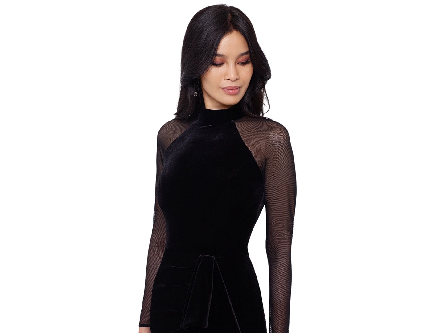 Женское платье B&A By Betsy and Adam Long-Sleeve Velvet Mock-Neck Gown, цвет: Чёрный — фото 2