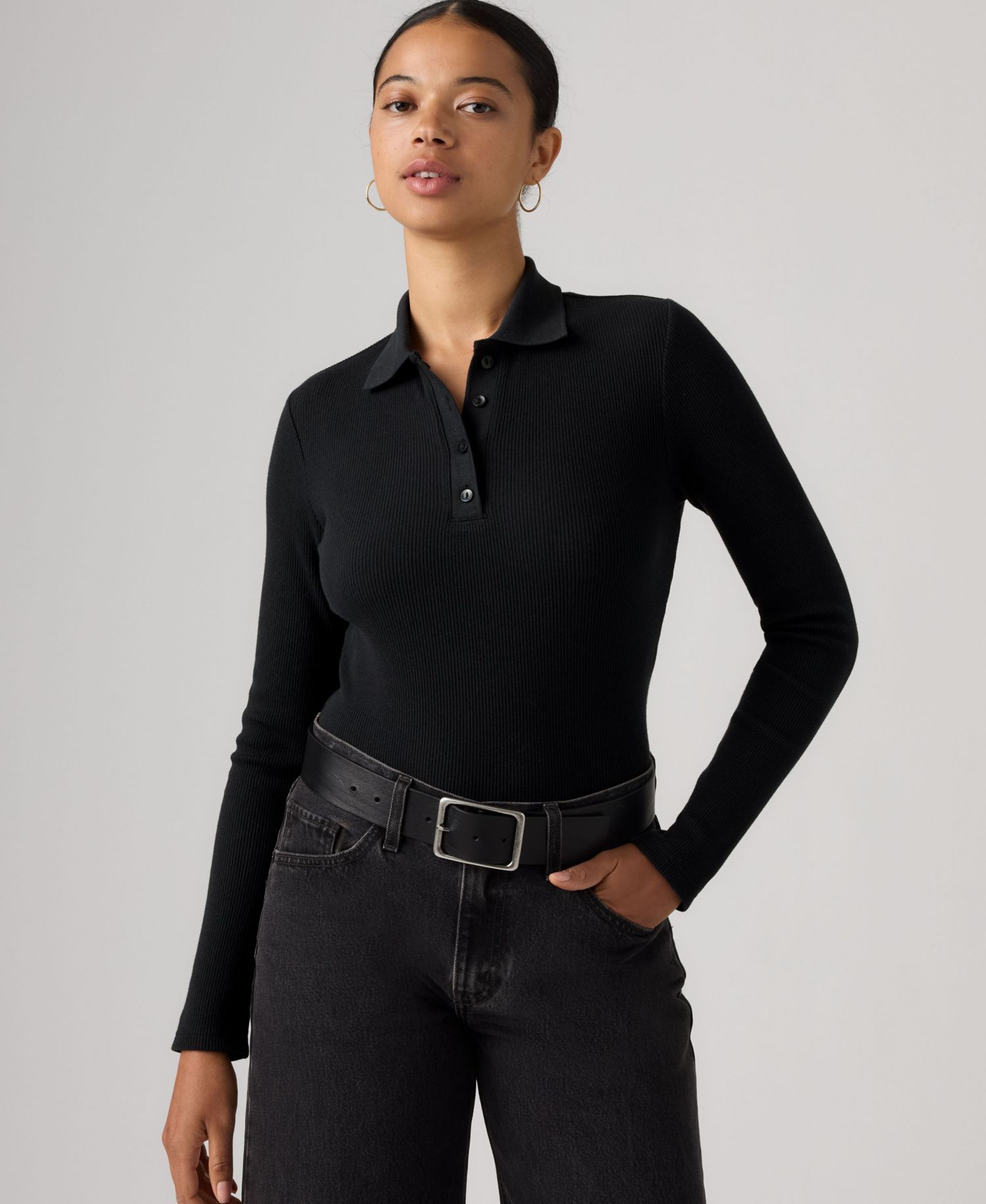 Women's Rory Slim-Fit Ribbed-Knit Long-Sleeve Polo Shirt