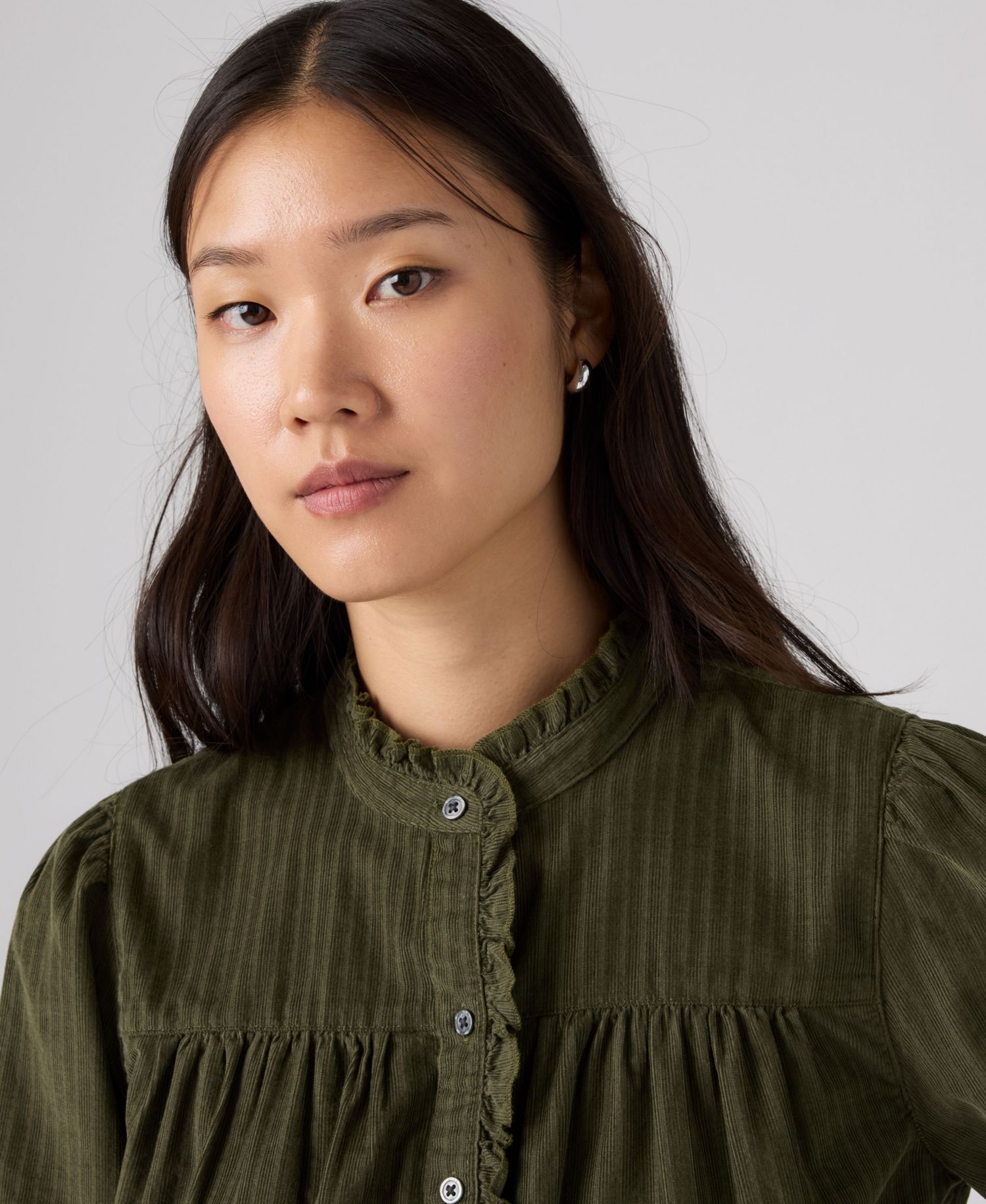 Women's Perla Long-Sleeve High-Neck Button-Front Corduroy Blouse