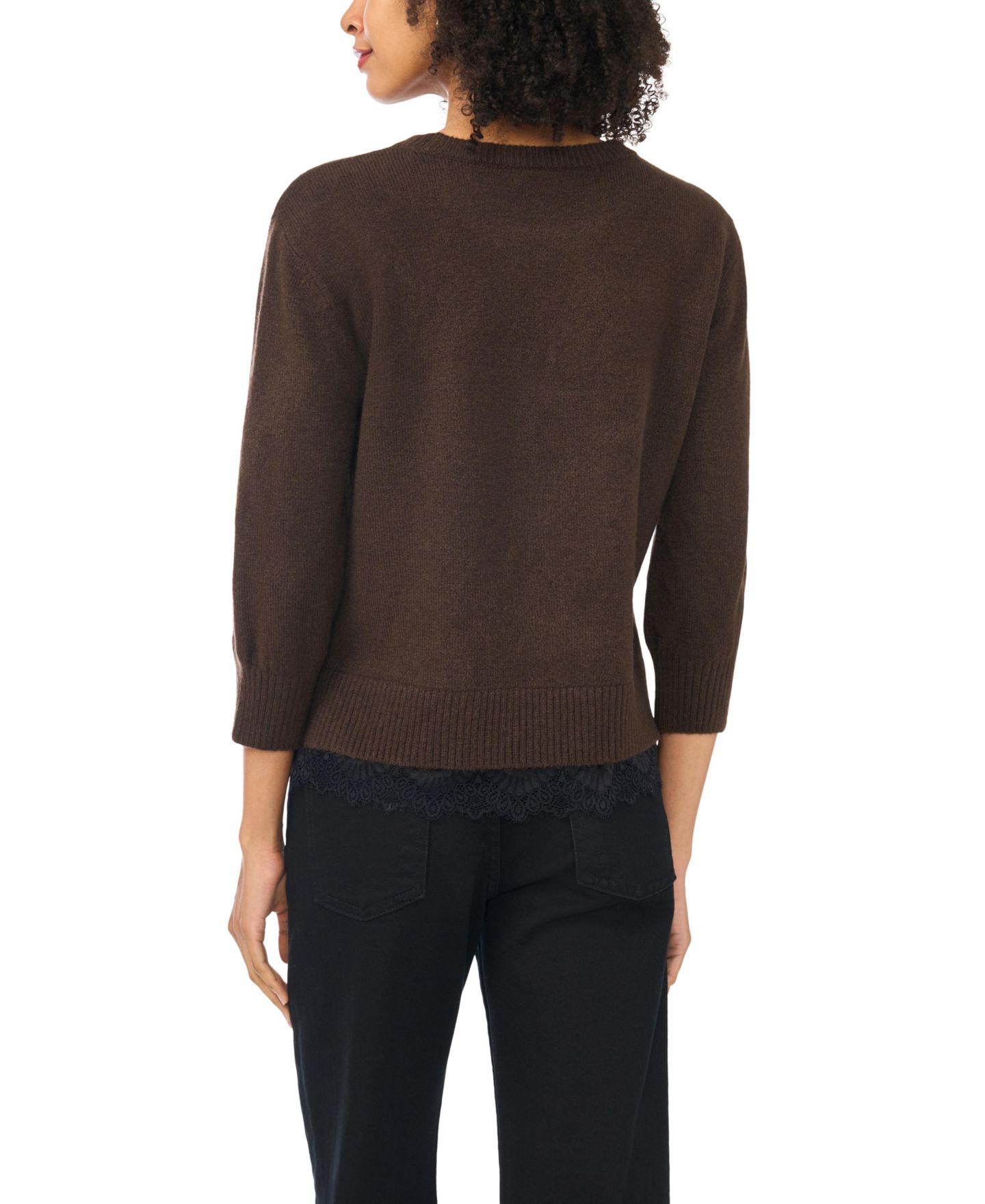 Женский свитер Vince Camuto Chenille Embroidery 3/4-Length Sleeve, цвет: Шоколадный — фото 4