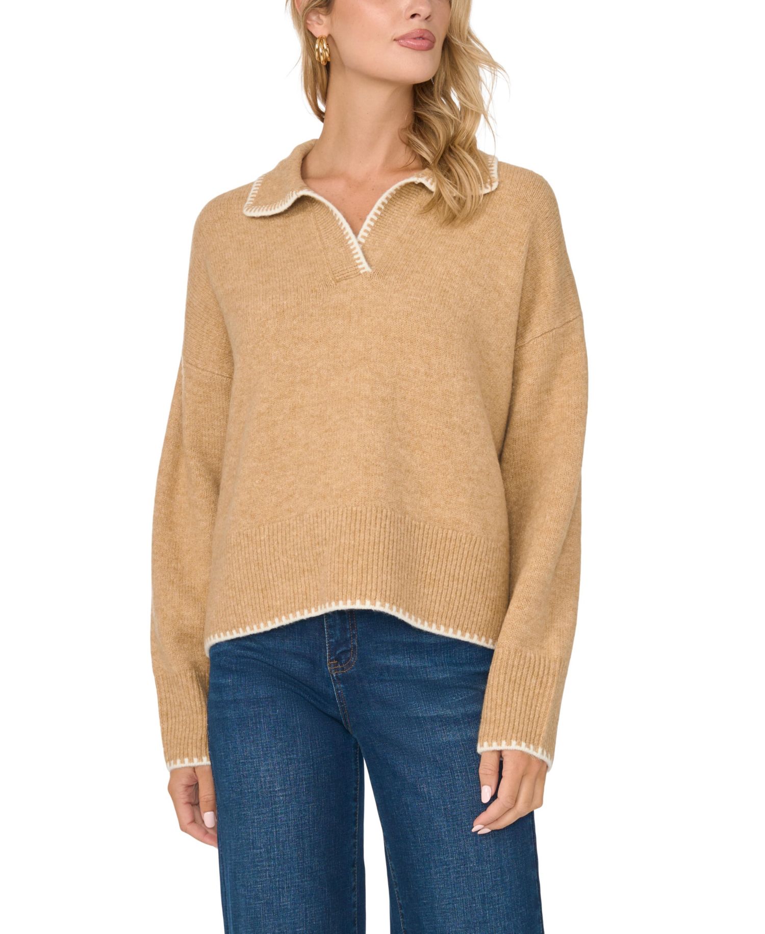 Women's Collared Long Sleeve with Contrast Tipping Sweater