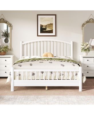 Queen Wood Platform Bed Frame with Arched Headboard