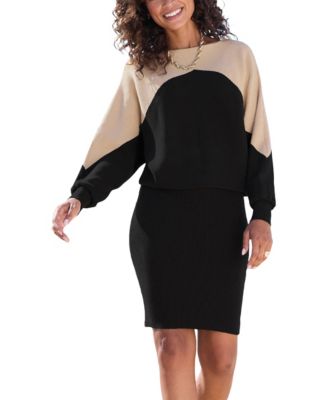 Women's Color-Block Ribbed-Knit Short Dress