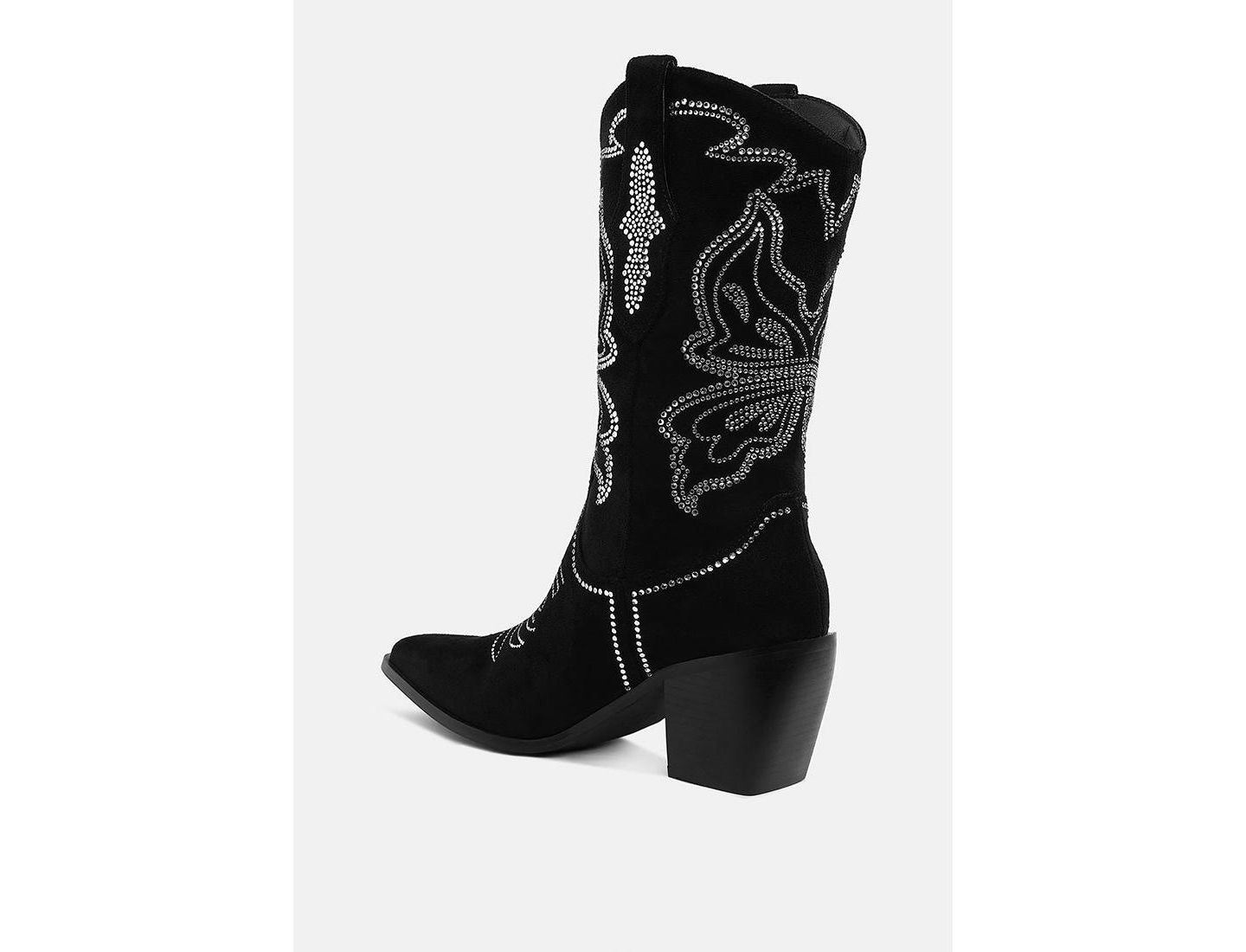 Женские ботинки Rag & Co Latafa Rhinestones Embellished Cowboy, цвет: Чёрный — фото 8