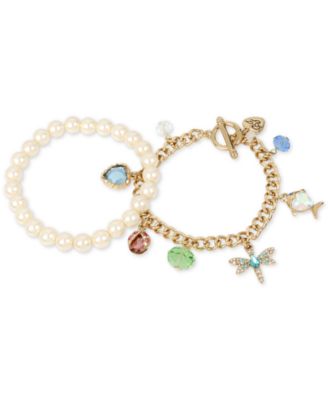 Betsey Johnson Gold-Tone 2-Pc. Set Imitation Pearl And Dragon Fly Charm ...