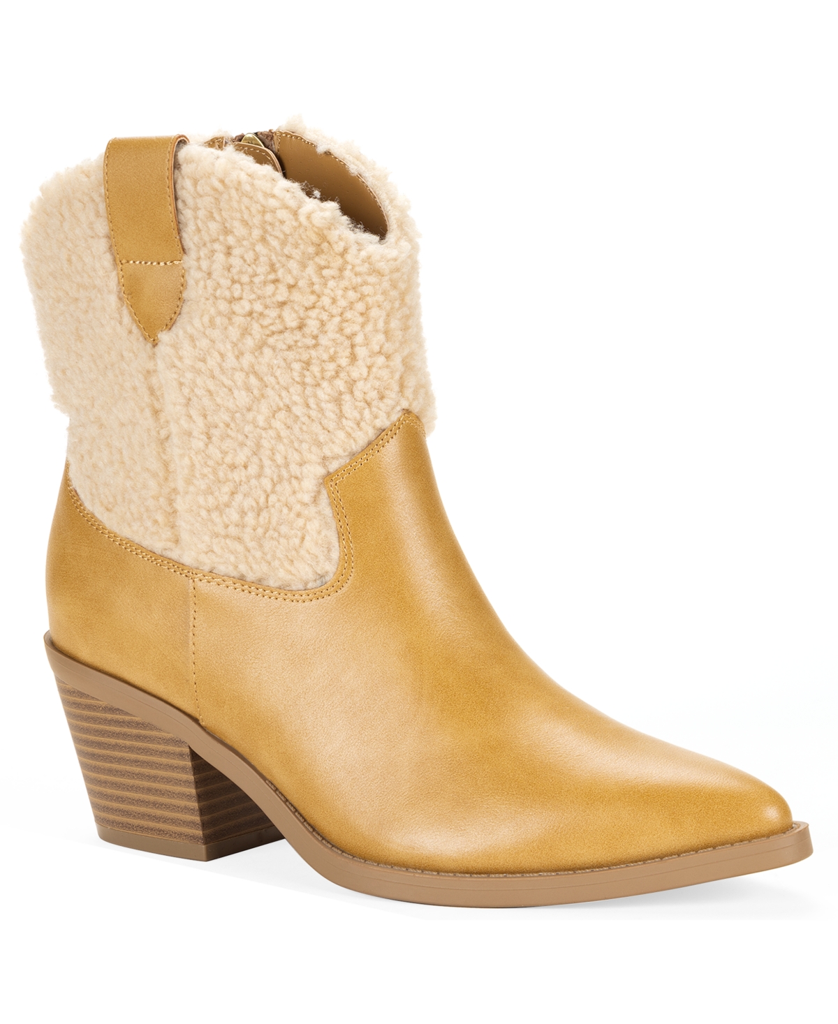 Wild Pair Women's Leiila Block-heel Pointed-toe Shearling Booties, Macy's Exclusive In Banana
