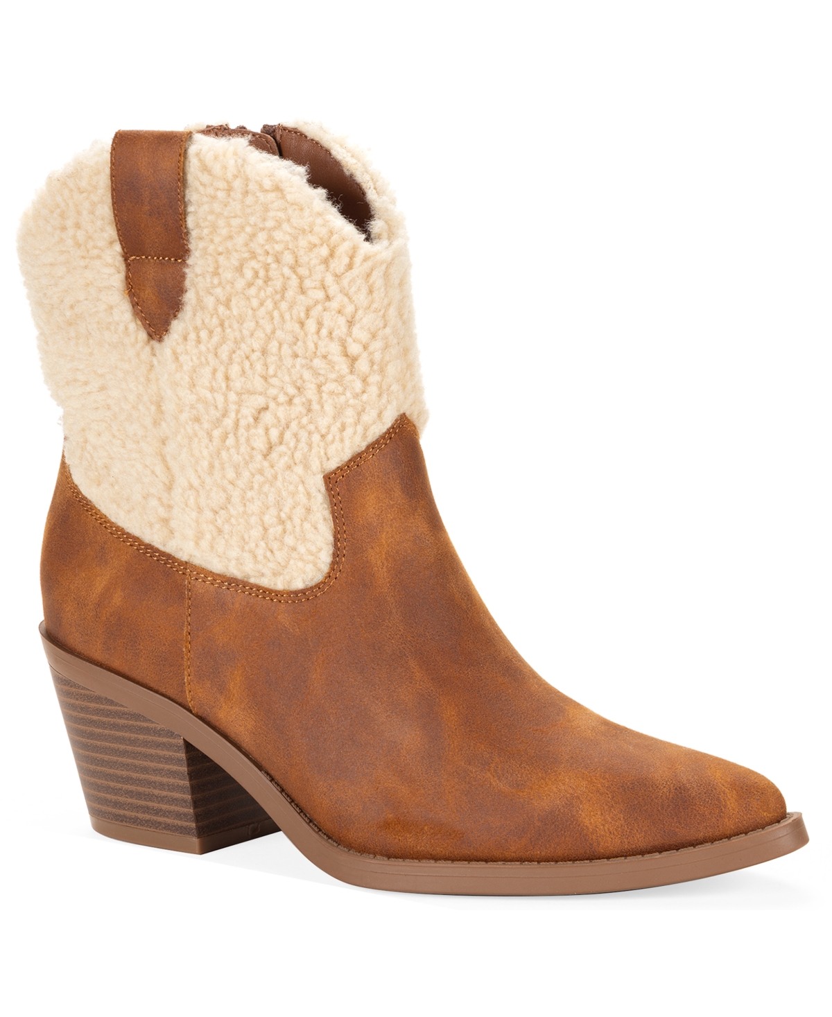 Wild Pair Women's Leiila Block-heel Pointed-toe Shearling Booties, Macy's Exclusive In Acorn Brown