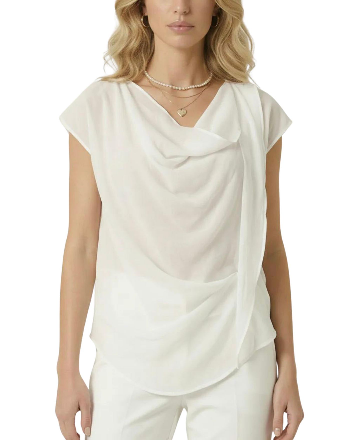 Женская блузка Modenaire Draped Cowl-Neck Asymmetrical Overlay, цвет: Слоновая кость — фото 1