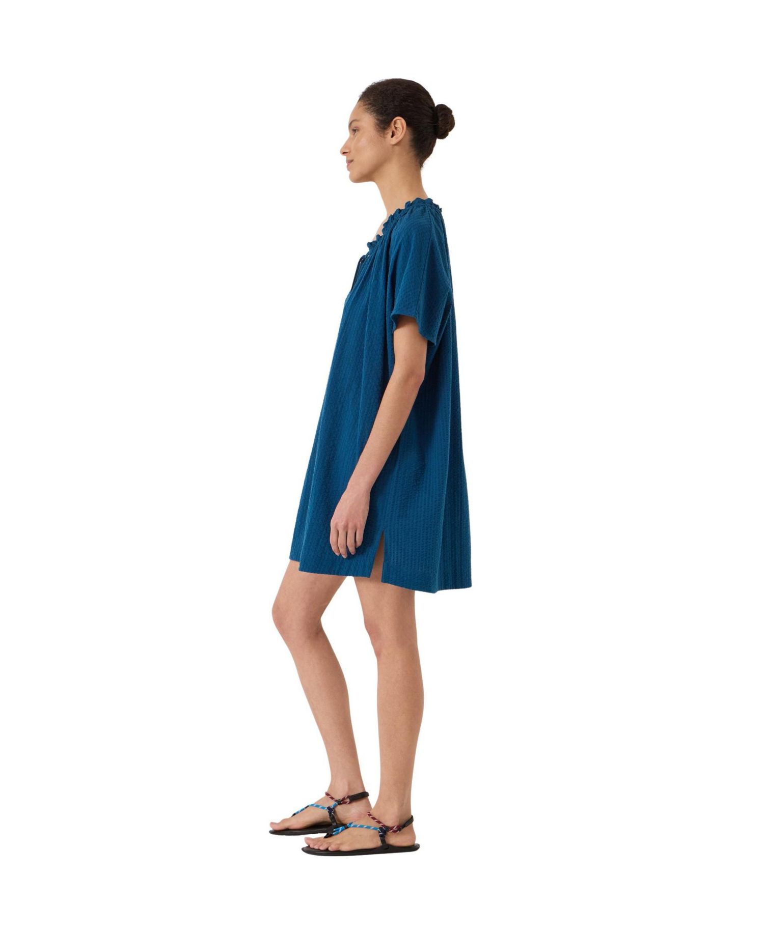 Women's Tie Neck Short Sleeve Beach Mini Dress