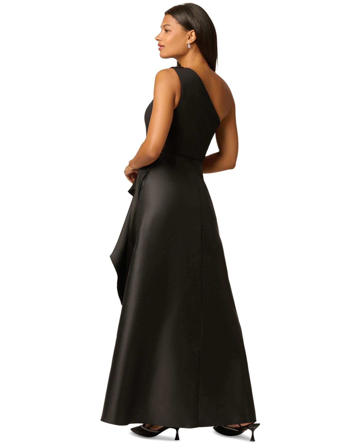 Women's One-Shoulder Combo Mikado Ruffle Gown