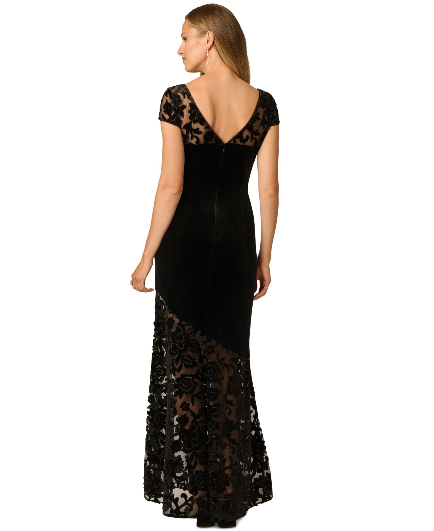 Women's V-Neck Velvet Floral-Print Gown