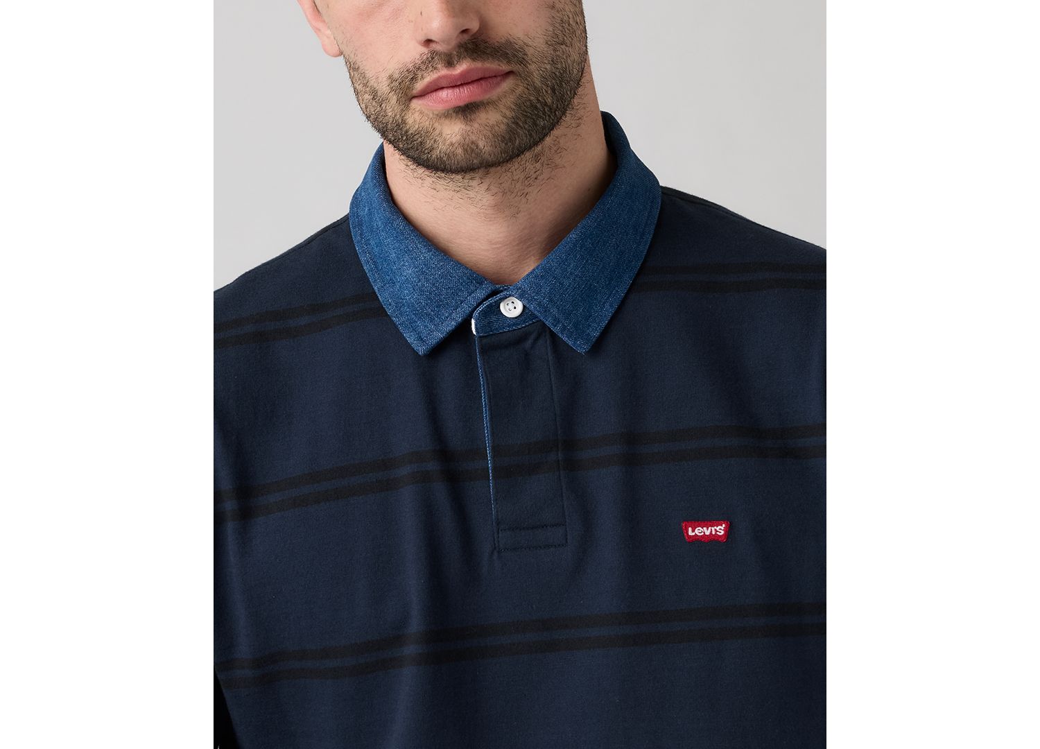Men's Relaxed-Fit Long Sleeve Striped Rugby Shirt