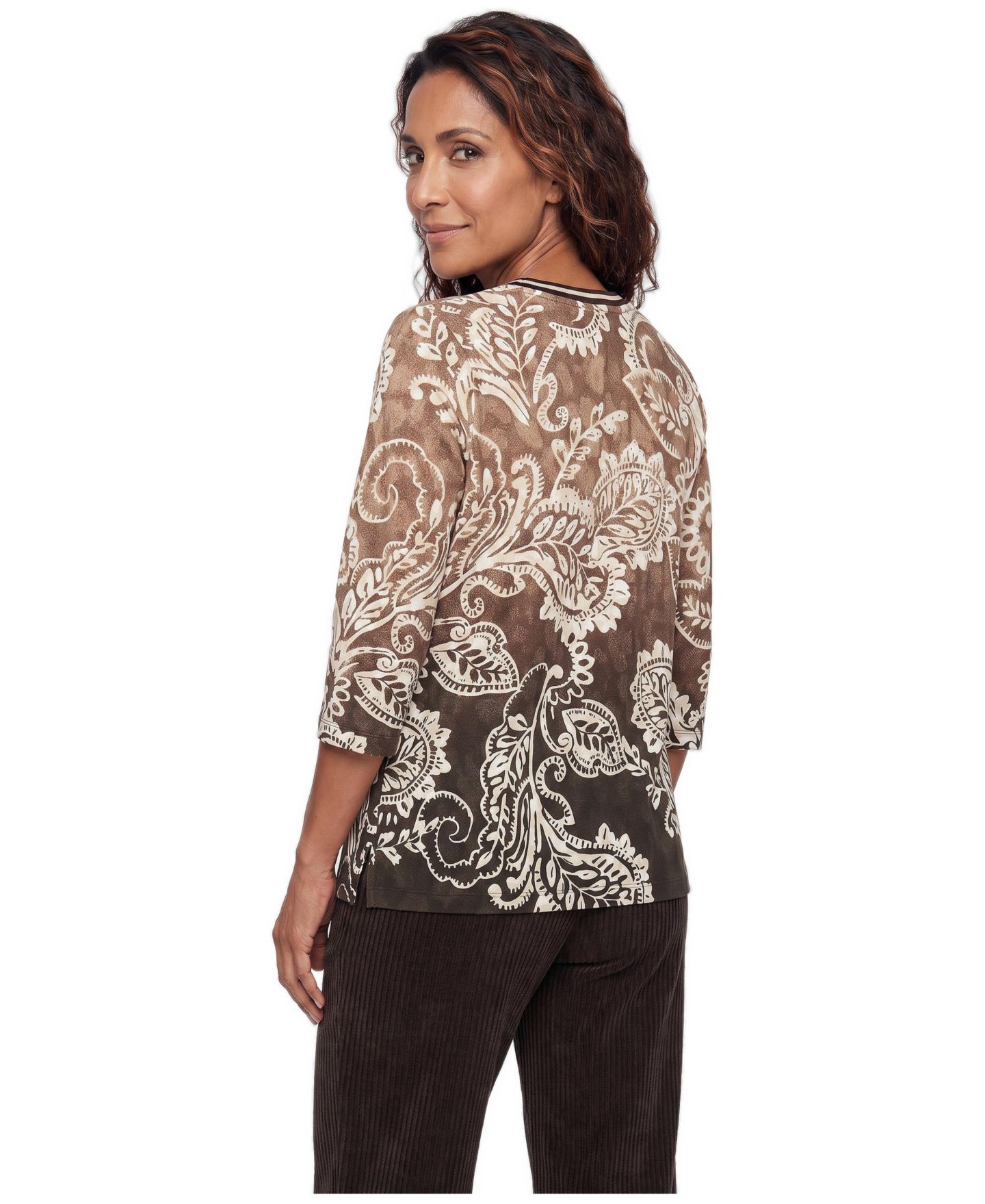 Женская футболка Olsen Cotton Crewneck 3/4-Sleeve, цвет: Кофейный — фото 2