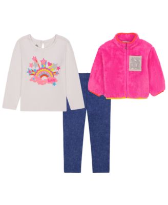Toddler Girls' 2T-5T Long-Sleeve Sherpa T-Shirt, Jacket and Jeggings, 3-Piece Set