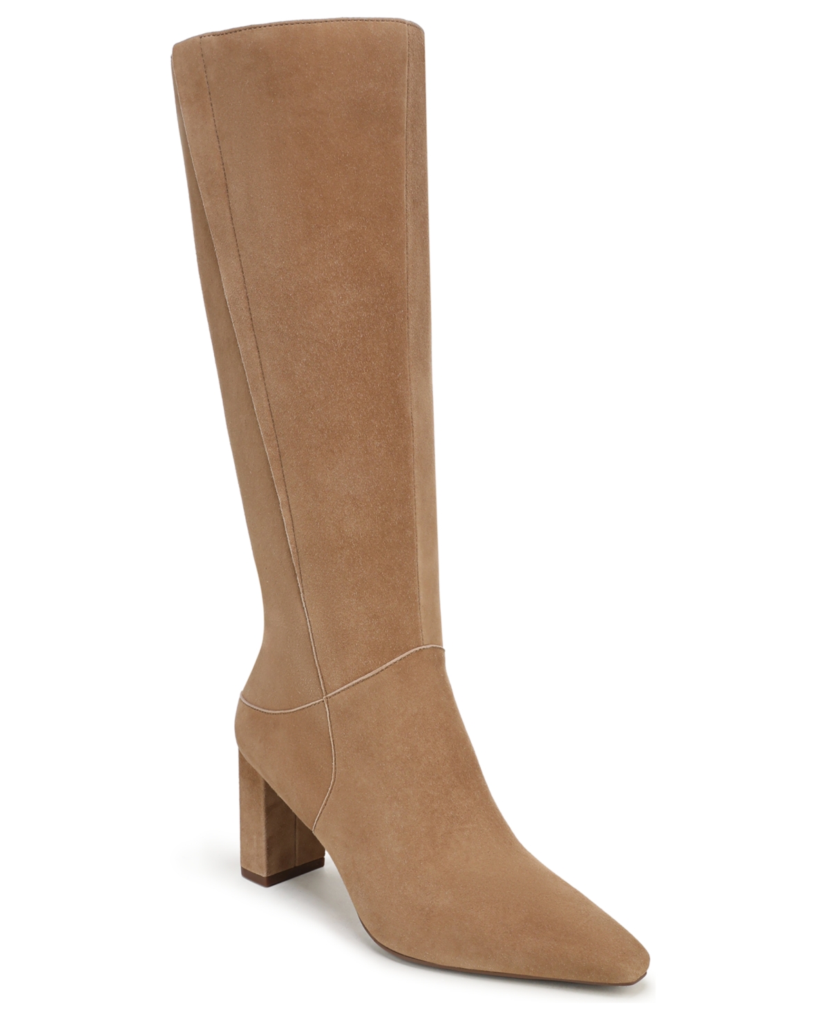 Naturalizer Farryn Extra Wide Calf Knee High Boots, Tan Brown Suede Leather, 12.0 2W Pointed Toe, Block Heels