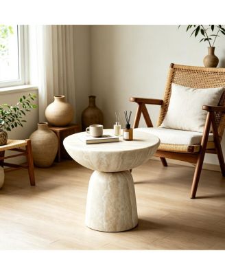 Faux Travertine Mushroom Round Side Table, 19.6