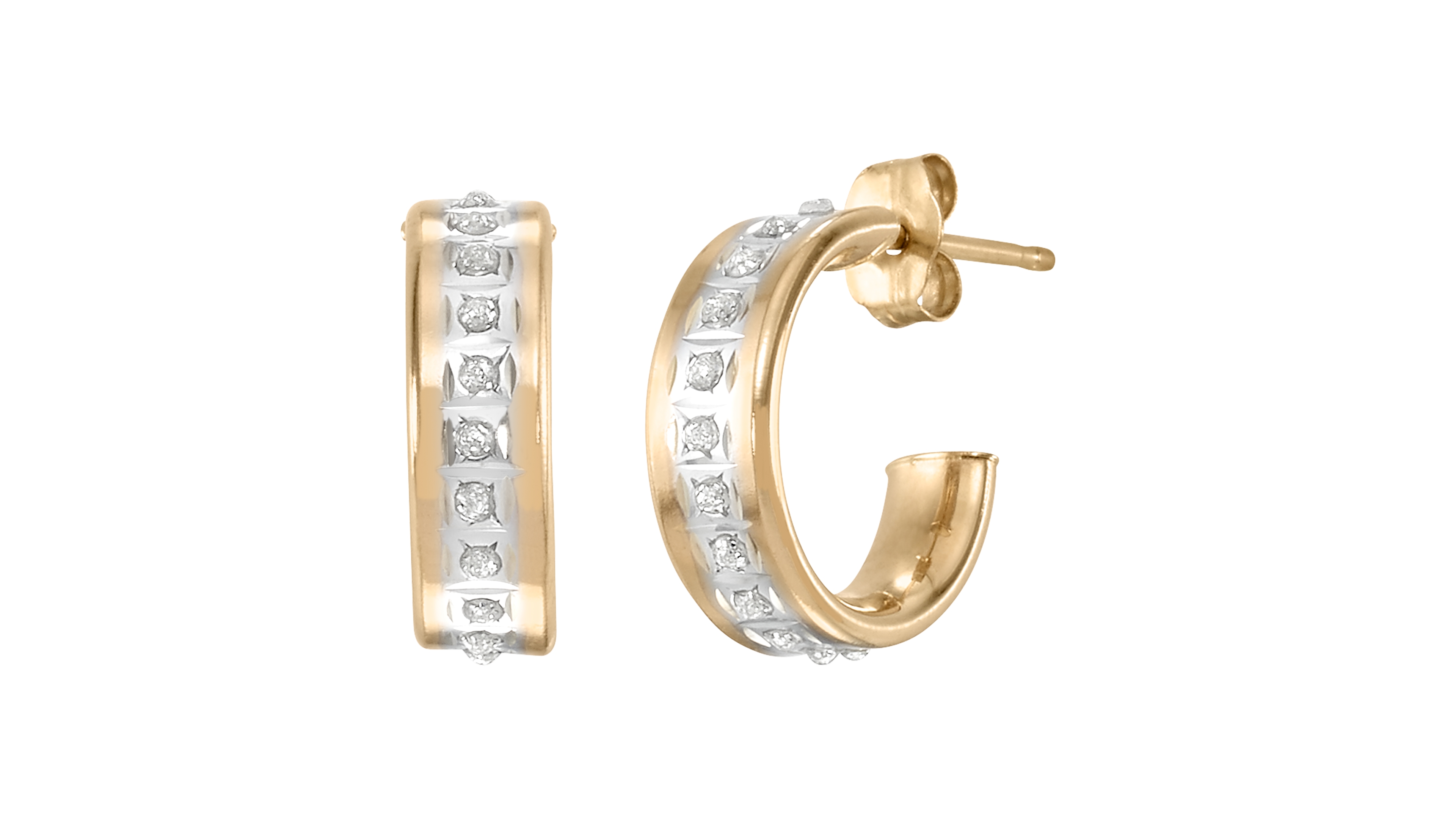 Macy's Diamond Fascination C Hoop Earrings (0.01 ct. t.w.) in 14k Yellow Gold