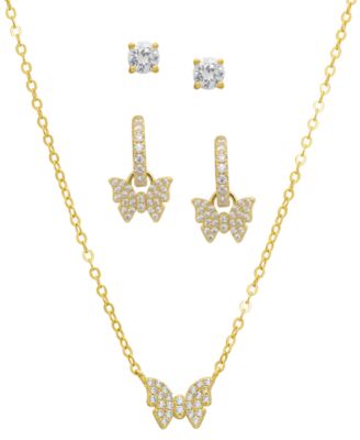 Lab-Grown White Sapphire Necklace and Earrings, 2-Piece Set (1-1/4 ct. t.w.) Gold over Silver Sterling Silver