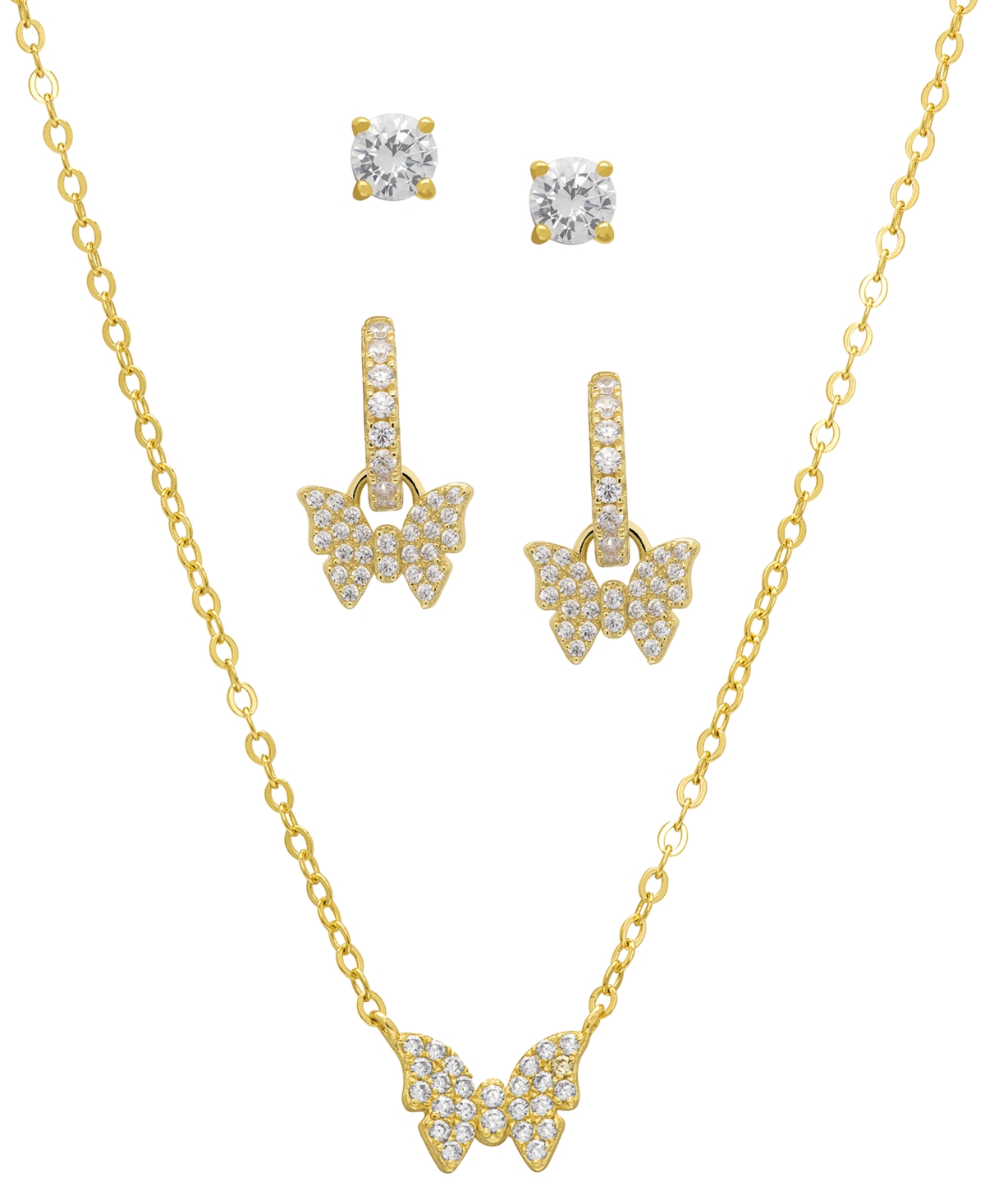 Lab Grown White Sapphire Necklace and Earrings, 2-Piece Set (1-1/4 ct. t.w.) Gold over Silver Sterling Silver - Yellow