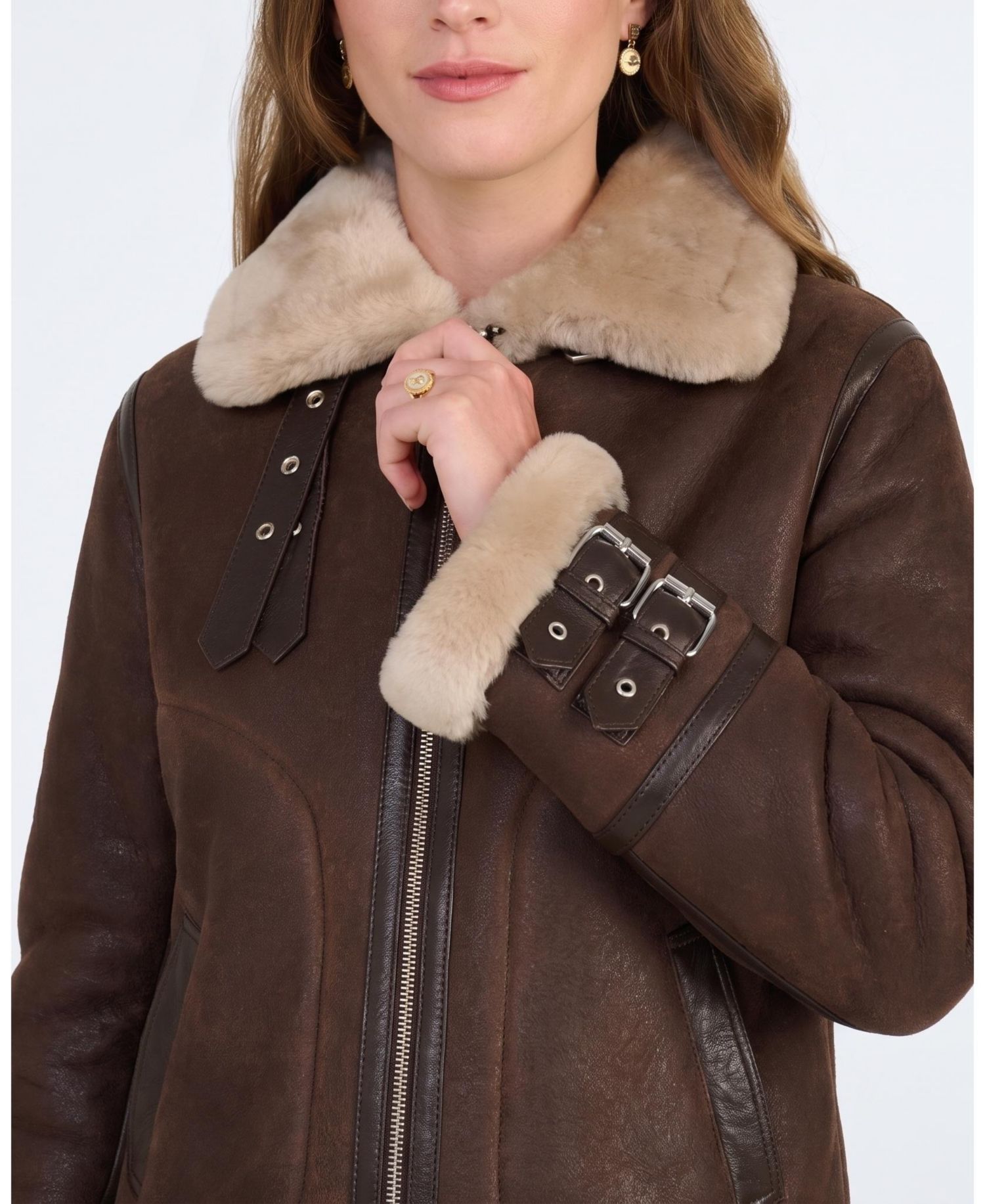 Women's Briar Vintage Brown Sheepskin Aviator Jacket