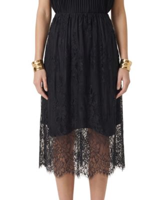 Women's Layered Lace Sheer-Hem Midi Skirt