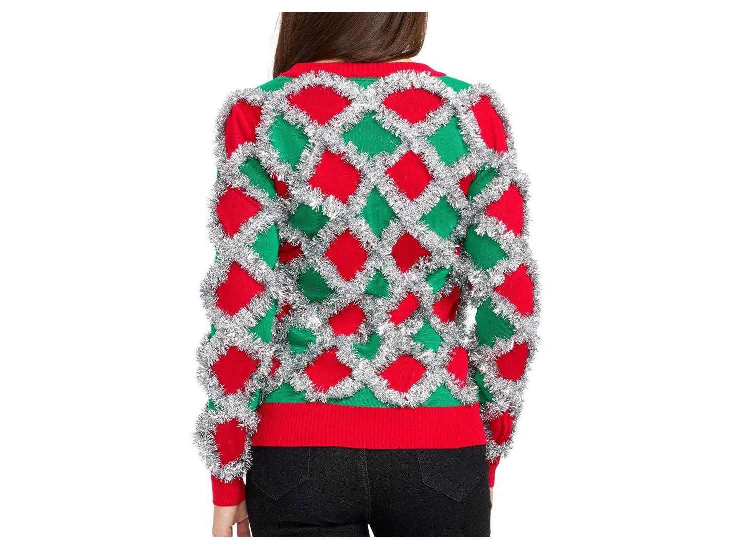 Women's Tacky Tinsel Holiday V-Neck Button-Front Cardigan