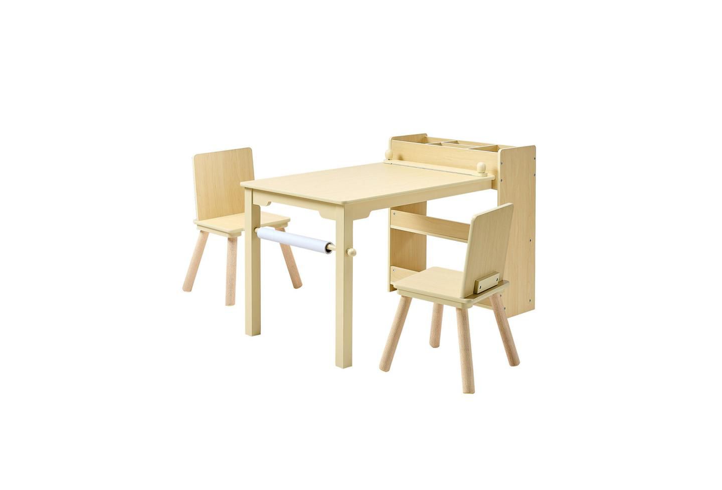 Детские игрушки YOBTOP Kids Art Table with 3-Tier Storage Paper-Roll Holder 3-Piece Activity Desk with 2 Chairs, Ages 2+, цвет: Коричневый — фото 6