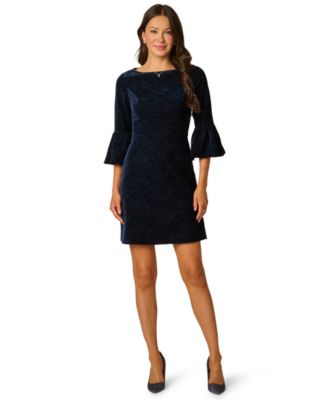 Women's Floral-Print Bell-Sleeve Velvet Dress