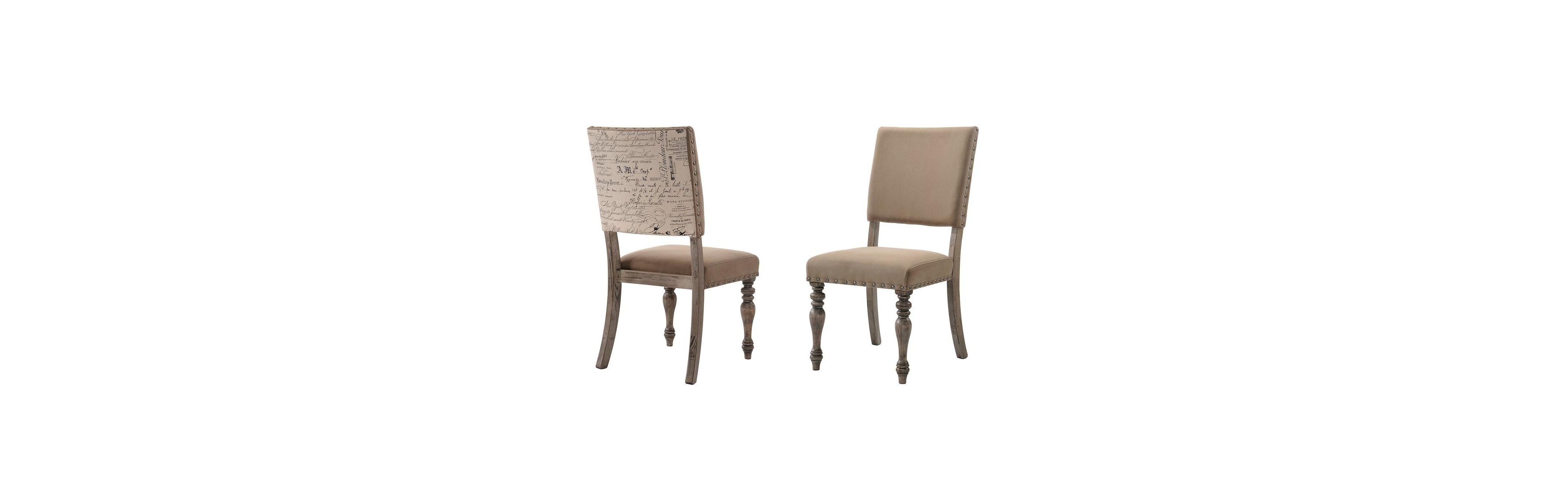 Roundhill Furniture Birmingham Script Printed Driftwood Finish Dining Chair with Nail head, Set of 2