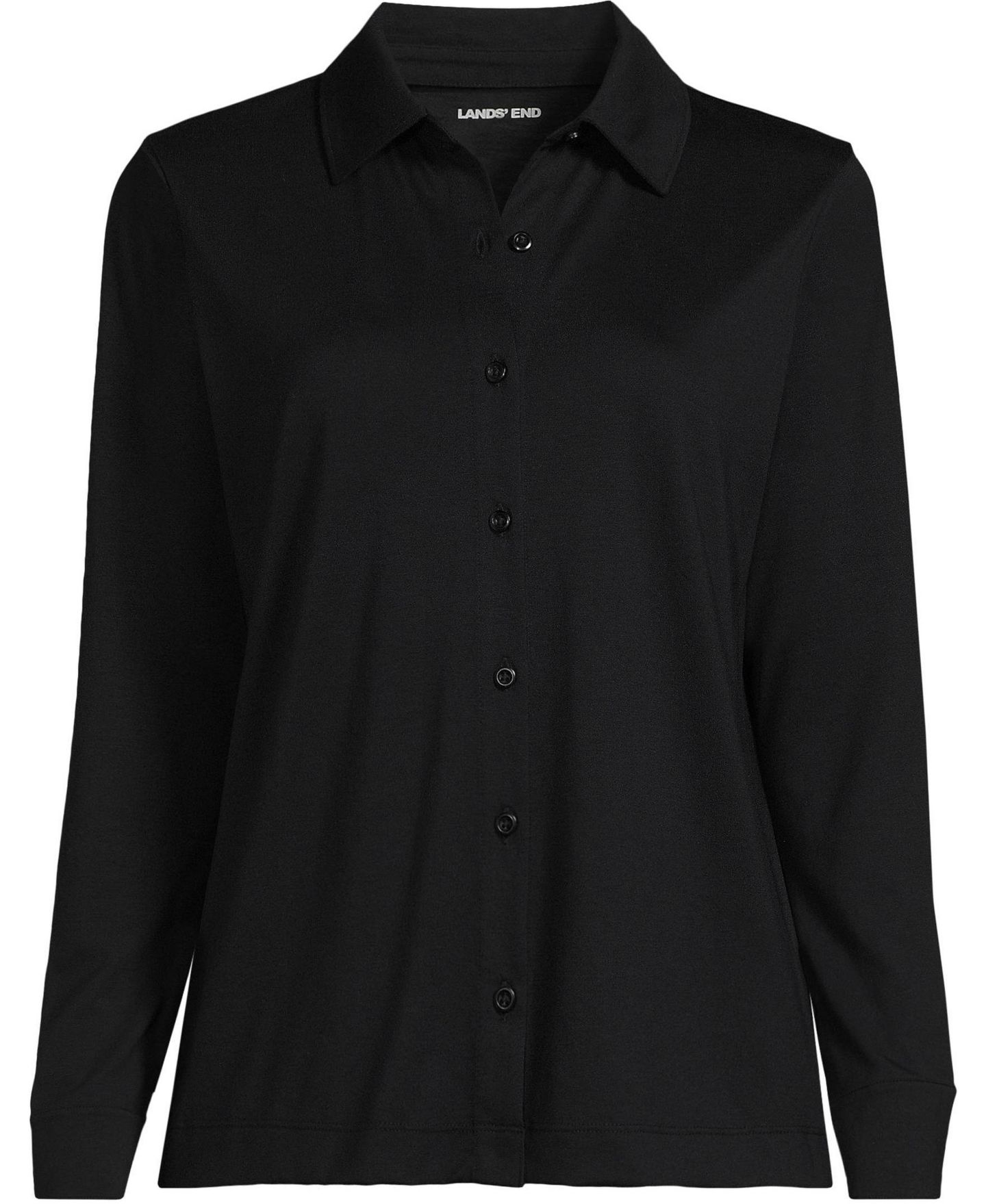 Женская рубашка Lands' End Supima Cotton Long-Sleeve Relaxed Button-Down, цвет: Чёрный — фото 3