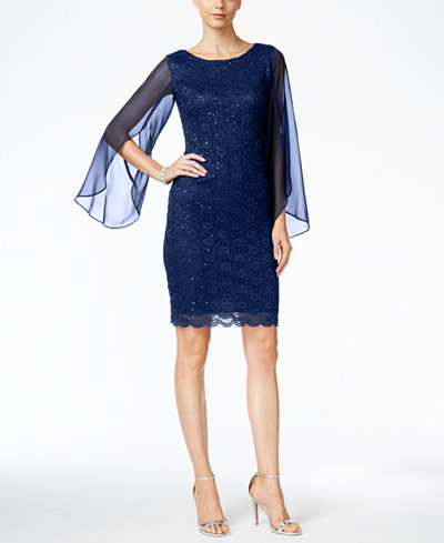 Connected Illusion Angel-Sleeve Lace Sheath Dress