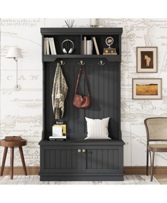 4 in 1 Hall Tree with Shoe Bench and Coat Hooks
