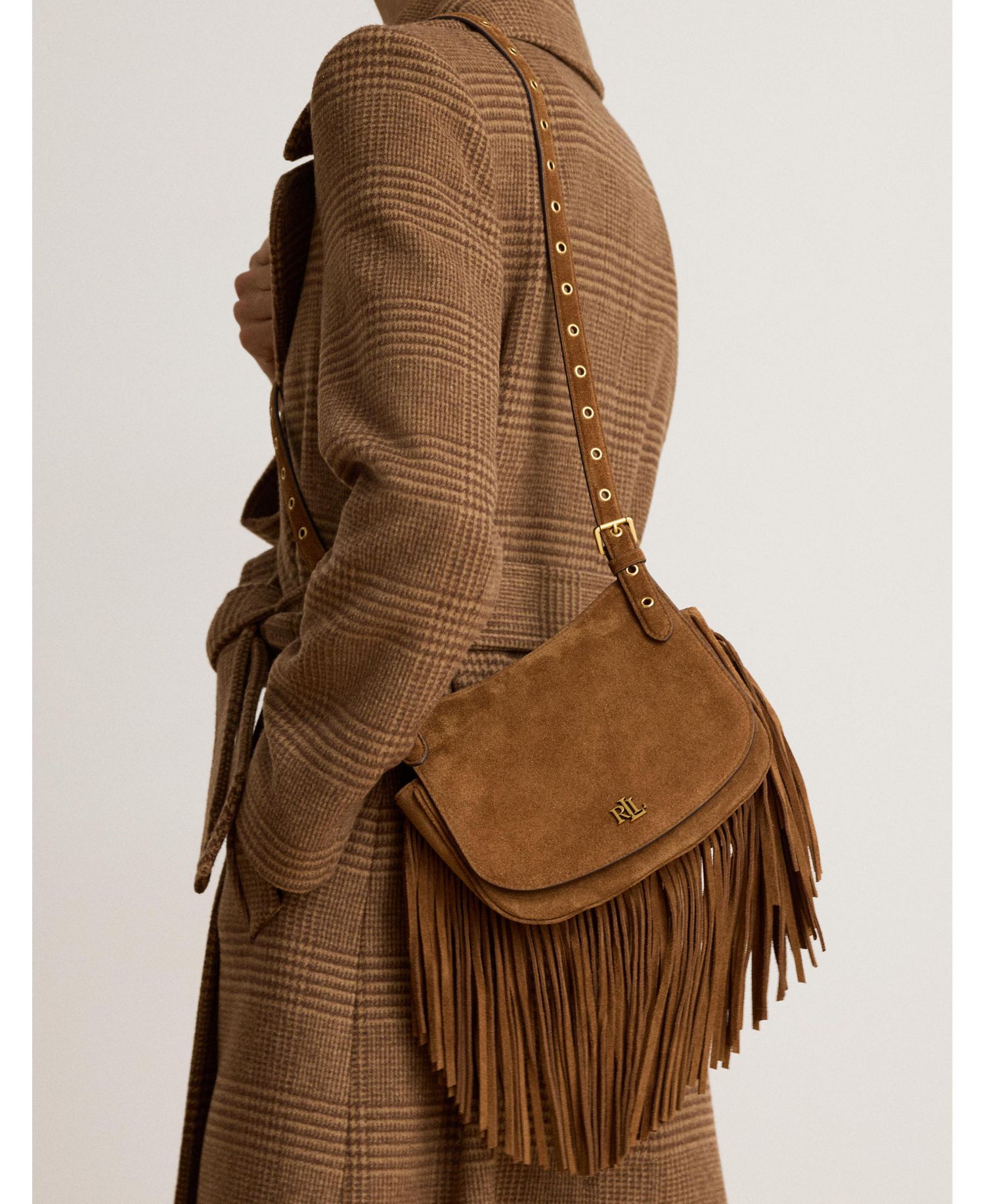 Marcy Suede Fringe Trim Small Crossbody Handbag