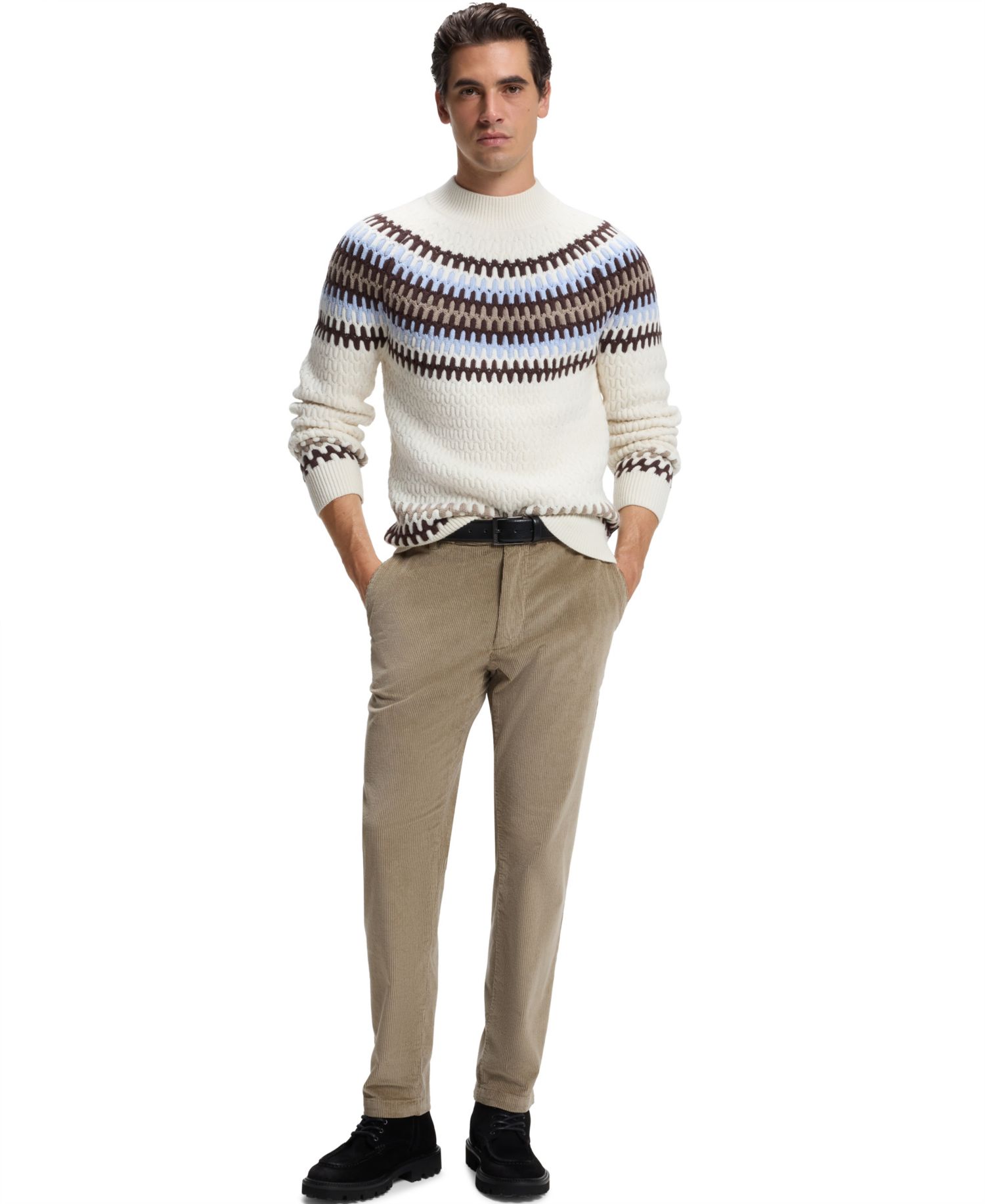Men's C-Fiotto Cable Fair-Isle-Patterned Mock-Neck Sweater