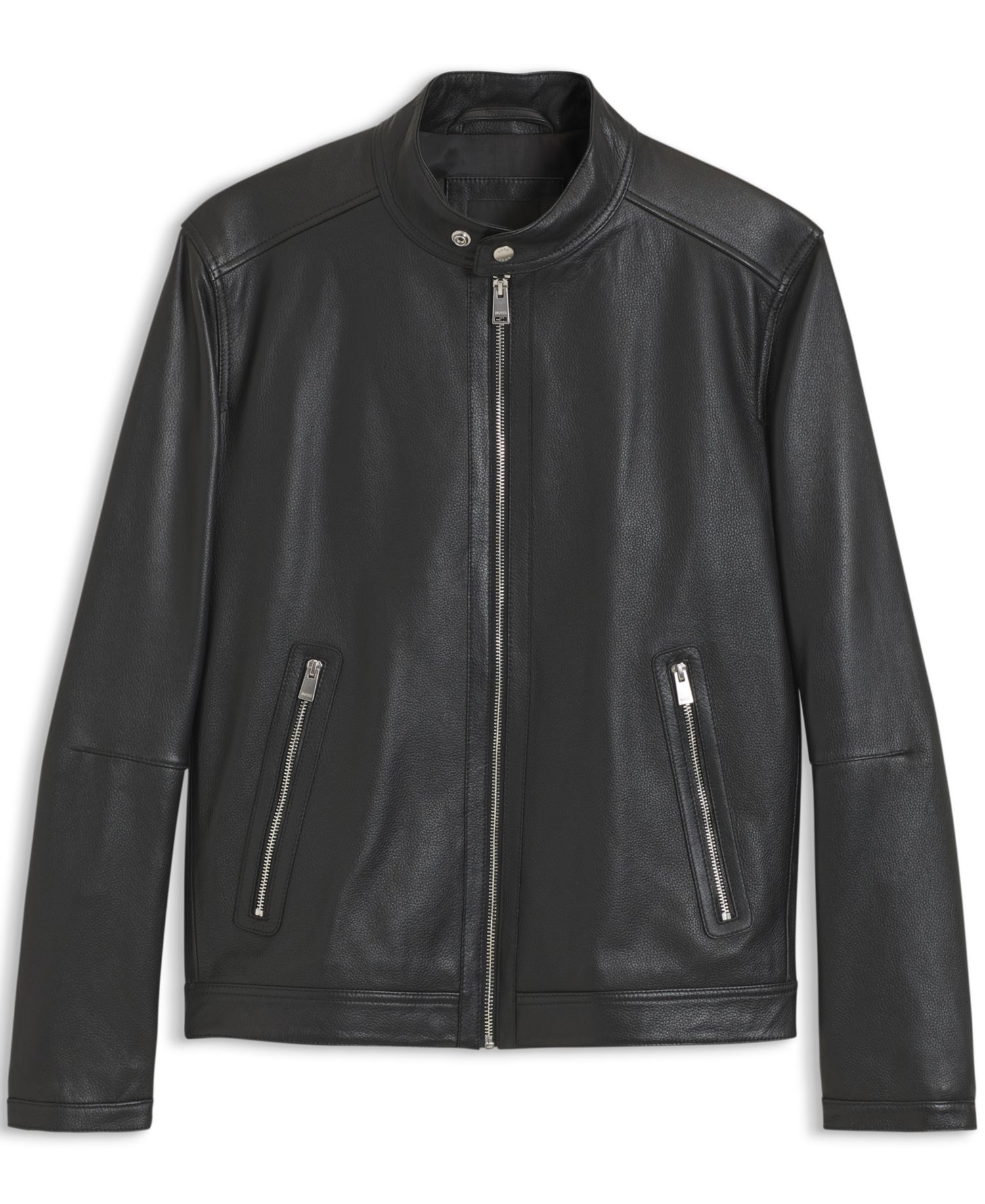 BOSS by Men's Grained-Leather Regular-Fit Motorcycle Jacket