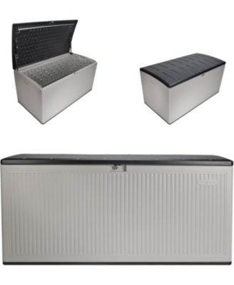 Extra-Large Outdoor Patio Deck Box with Pad-Lockable Lid, Modern Reeded Outdoor Patio Bench/Storage Box for Cushions, Garden Tools