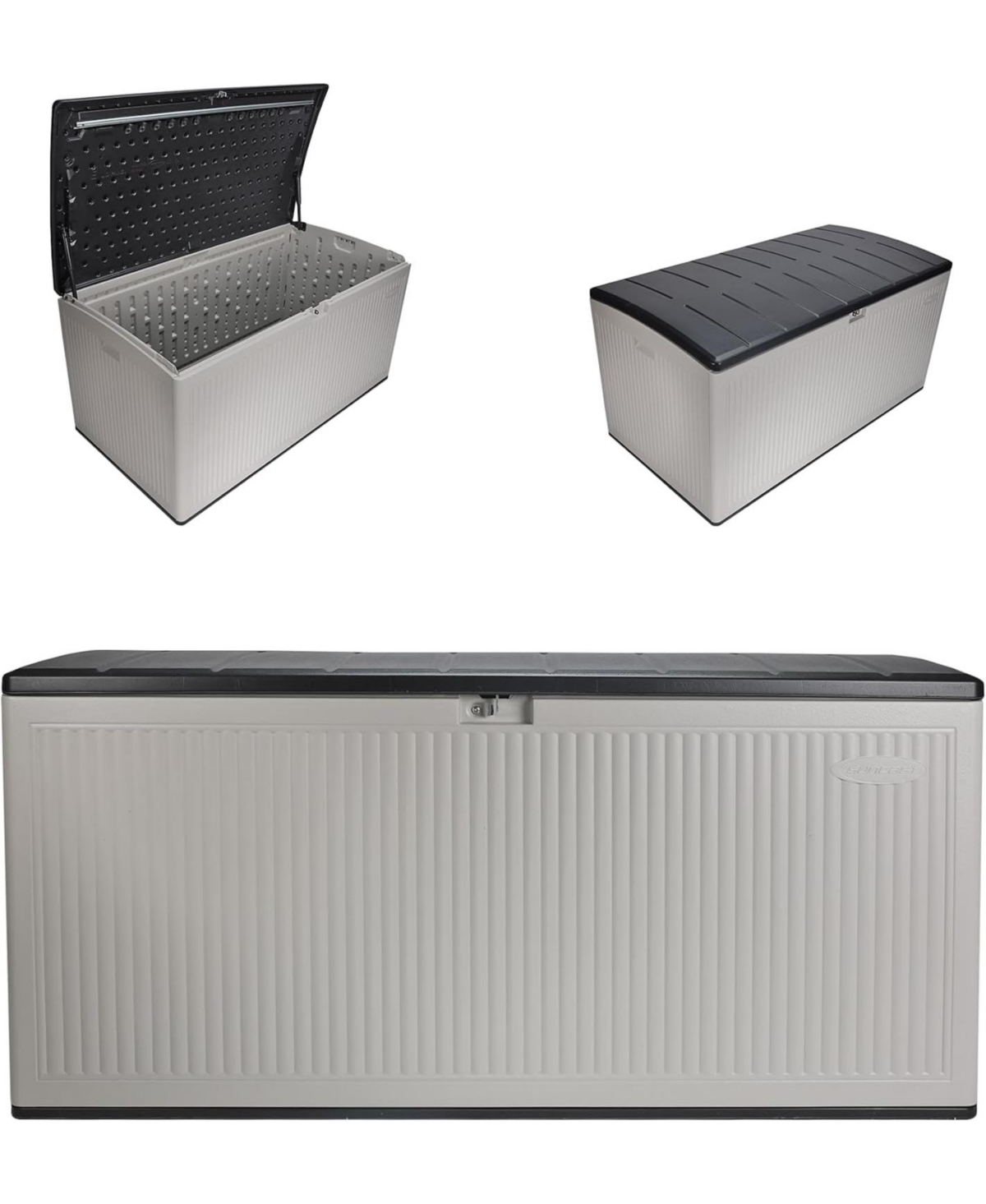 Cushry Extra-Large Outdoor Patio Deck Box with Pad-Lockable Lid, Modern Reeded Outdoor Patio Bench/Storage Box for Cushions, Garden Tools