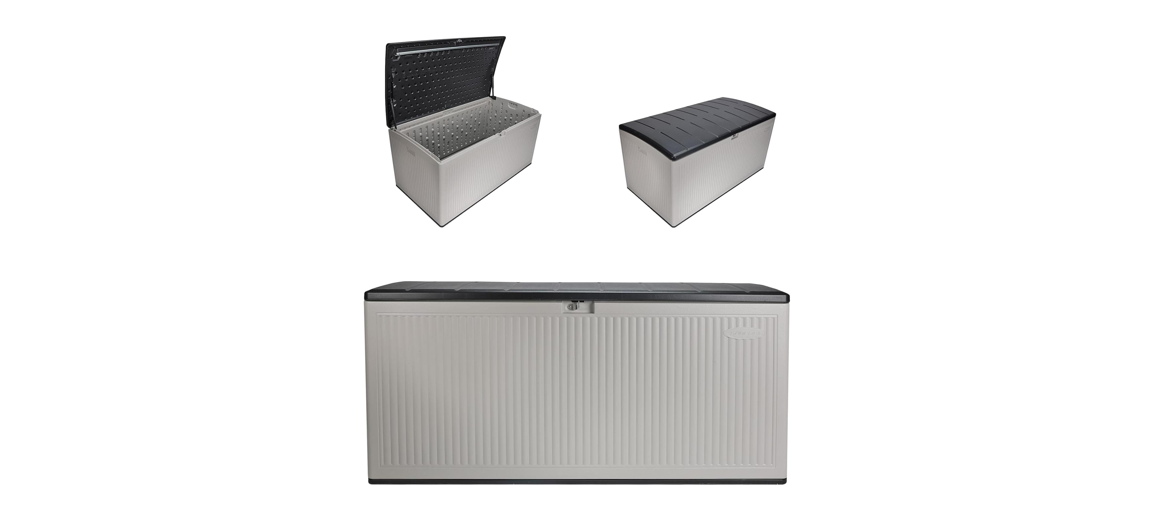 Cushry Extra-Large Outdoor Patio Deck Box with Pad-Lockable Lid, Modern Reeded Outdoor Patio Bench/Storage Box for Cushions, Garden Tools