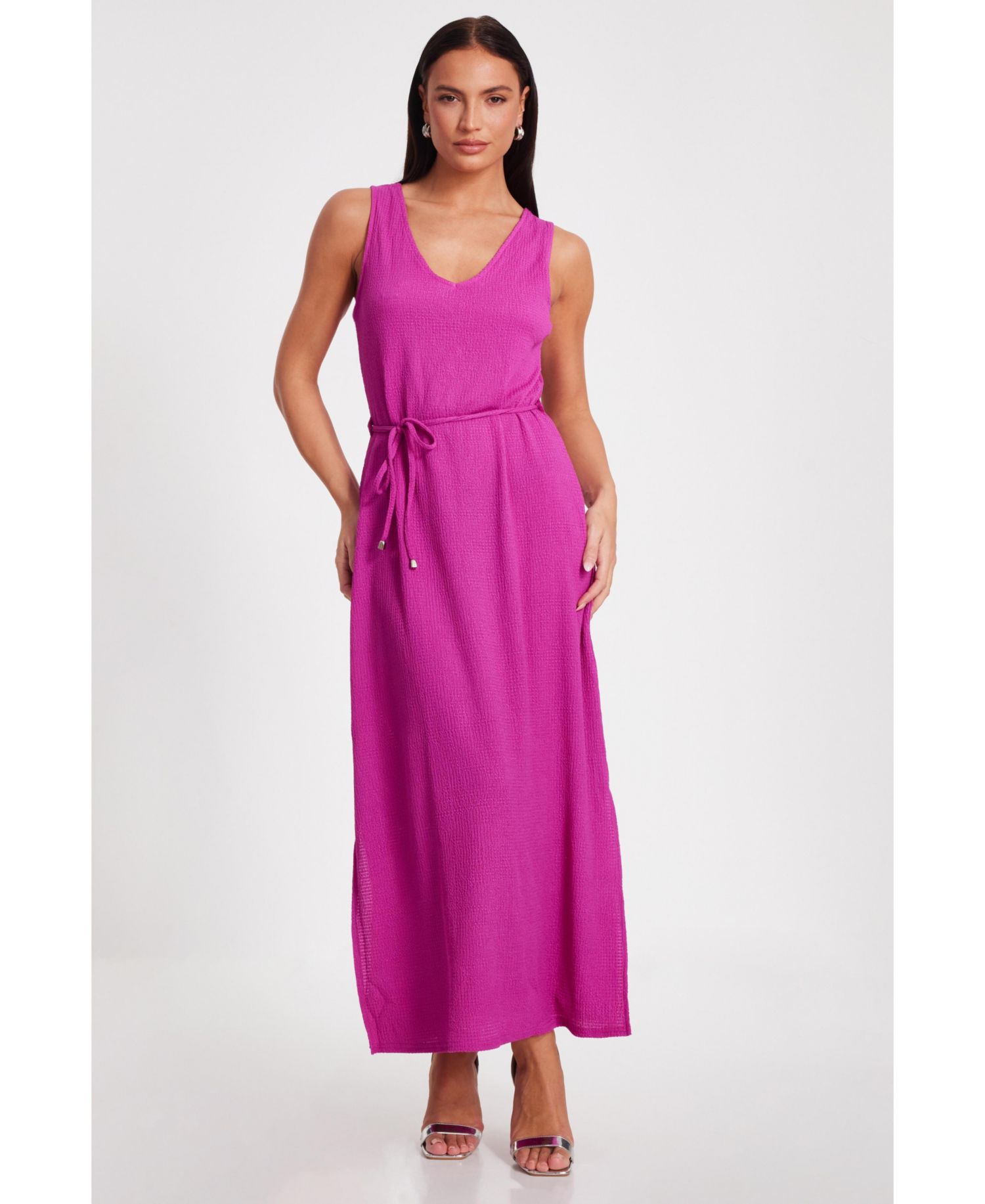 Women's V-Neck Tie Neck Midaxi Dress